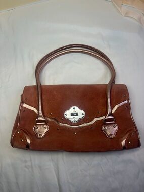 Michael Kors Chestnut Suede Shoulder Bag with Metallic Rose Gold Trim